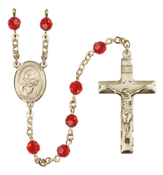 14 Karat Gold-Filled 6mm Austrian Crystal Saint Gianna Beretta Molla Rosary in Ruby