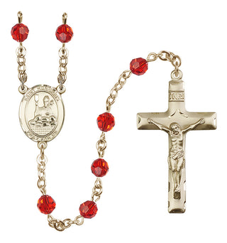 14 Karat Gold-Filled 6mm Austrian Crystal Saint Honorius of Amiens Rosary in Ruby