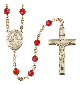 14 Karat Gold-Filled 6mm Austrian Crystal Saint Bernadine of Sienna Rosary in Ruby