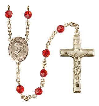 14 Karat Gold-Filled 6mm Austrian Crystal Saint Peter Canisius Rosary in Ruby