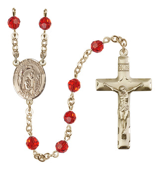14 Karat Gold-Filled 6mm Austrian Crystal Saint Paul the Hermit Rosary in Ruby