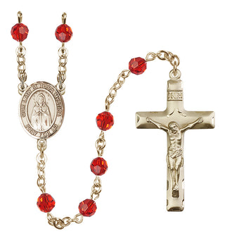 14 Karat Gold-Filled 6mm Austrian Crystal Our Lady of Rosa Mystica Rosary in Ruby