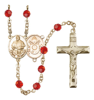 14 Karat Gold-Filled 6mm Austrian Crystal Pope Francis Rosary in Ruby