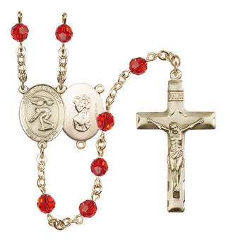 14 Karat Gold-Filled 6mm Austrian Crystal Saint Christopher/Swimming Rosary in Ruby