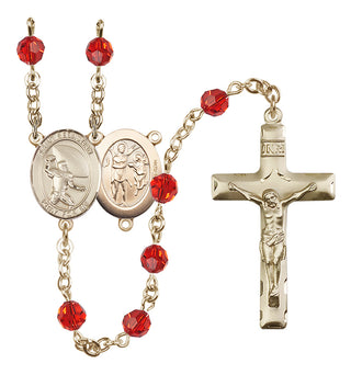 14 Karat Gold-Filled 6mm Austrian Crystal Saint Sebastian / Football Rosary in Ruby