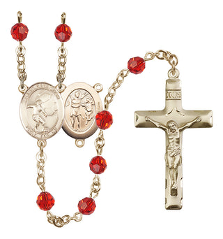 14 Karat Gold-Filled 6mm Austrian Crystal Saint Sebastian / Soccer Rosary in Ruby