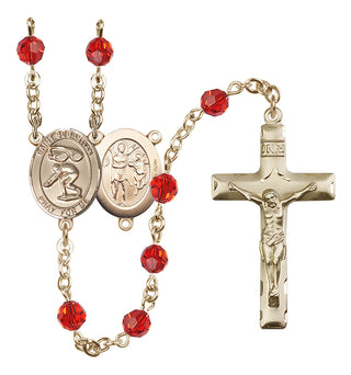 14 Karat Gold-Filled 6mm Austrian Crystal Saint Sebastian/Swimming Rosary in Ruby