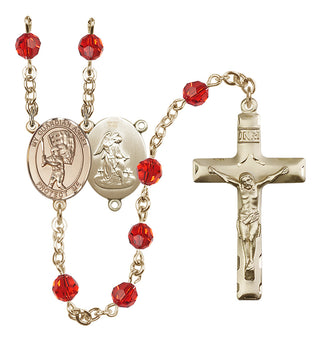 14 Karat Gold-Filled 6mm Austrian Crystal Guardian Angel/Baseball Rosary in Ruby