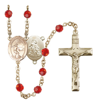 14 Karat Gold-Filled 6mm Austrian Crystal Guardian Angel/Soccer Rosary in Ruby