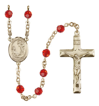 14 Karat Gold 6mm Austrian Crystal Saint Cecilia Rosary in Ruby