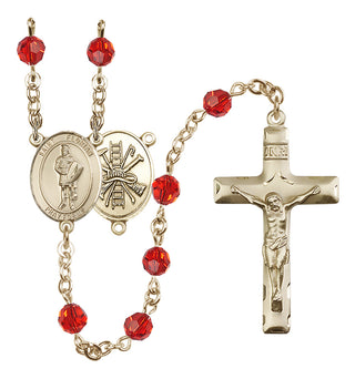 14 Karat Gold 6mm Austrian Crystal Saint Florian/Firefighter Rosary in Ruby