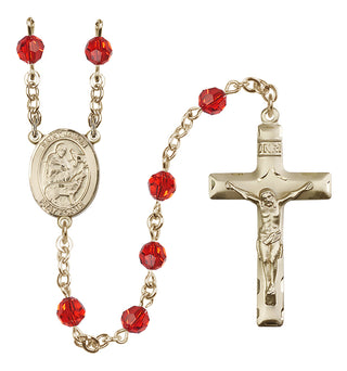 14 Karat Gold 6mm Austrian Crystal Saint Jason Rosary in Ruby