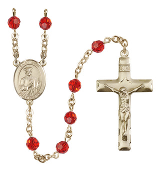14 Karat Gold 6mm Austrian Crystal Saint Jude Thaddeus Rosary in Ruby