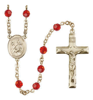 14 Karat Gold 6mm Austrian Crystal Saint Kevin Rosary in Ruby
