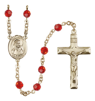 14 Karat Gold 6mm Austrian Crystal Saint Louise de Marillac Rosary in Ruby