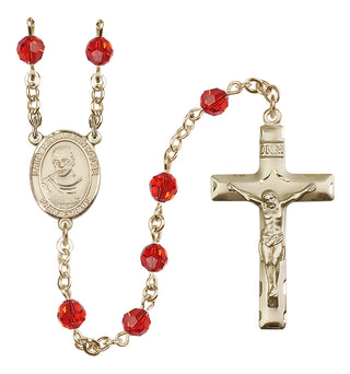 14 Karat Gold 6mm Austrian Crystal Saint Maximilian Kolbe Rosary in Ruby