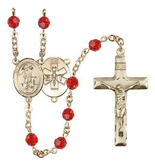 14 Karat Gold 6mm Austrian Crystal Guardian Angel / EMT Rosary in Ruby