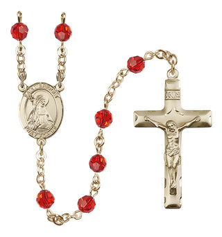 14 Karat Gold 6mm Austrian Crystal Saint Bridget of Sweden Rosary in Ruby