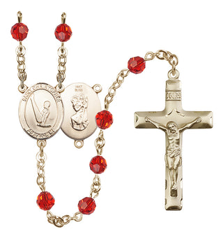 14 Karat Gold 6mm Austrian Crystal Saint Christopher/Gymnastics Rosary in Ruby