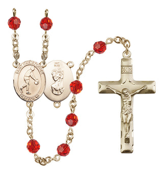 14 Karat Gold 6mm Austrian Crystal Saint Christopher/Basketball Rosary in Ruby