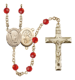 14 Karat Gold 6mm Austrian Crystal Saint Sebastian/Gymnastics Rosary in Ruby