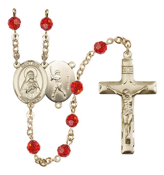 14 Karat Gold 6mm Austrian Crystal Saint Rita / Baseball Rosary in Ruby