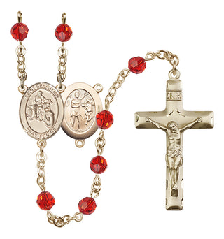 14 Karat Gold 6mm Austrian Crystal Saint Sebastian / Motorcycle Rosary in Ruby