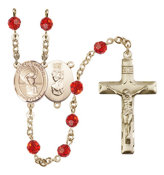 14 Karat Gold 6mm Austrian Crystal Saint Christopher/Water Polo Men Rosary in Ruby