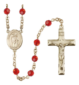 14 Karat Gold 6mm Austrian Crystal Saint Thomas A Becket Rosary in Ruby