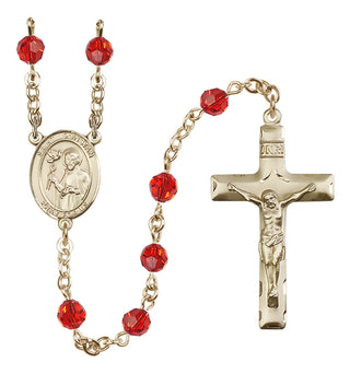 14 Karat Gold 6mm Austrian Crystal Saint Dunstan Rosary in Ruby