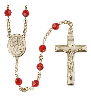 14 Karat Gold 6mm Austrian Crystal Saint Edwin Rosary in Ruby