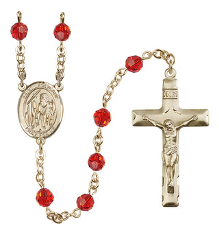 14 Karat Gold 6mm Austrian Crystal Saint Polycarp of Smyrna Rosary in Ruby