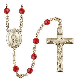 14 Karat Gold 6mm Austrian Crystal Saint Anne Rosary in Ruby