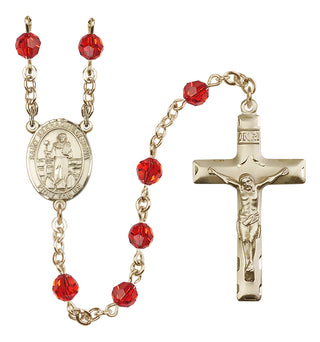 14 Karat Gold 6mm Austrian Crystal Saint Bernadine of Sienna Rosary in Ruby