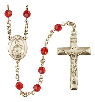 14 Karat Gold 6mm Austrian Crystal Saint Gerald Rosary in Ruby