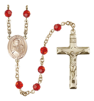 14 Karat Gold 6mm Austrian Crystal Saint Viator of Bergamo Rosary in Ruby
