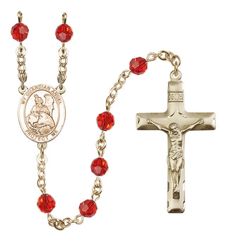 14 Karat Gold 6mm Austrian Crystal Guardian Angel Protector Rosary in Ruby