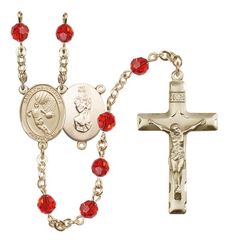 14 Karat Gold 6mm Austrian Crystal Saint Christopher/Basketball Rosary in Ruby