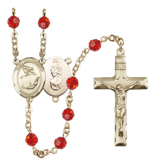14 Karat Gold 6mm Austrian Crystal Saint Christopher/Gymnastics Rosary in Ruby