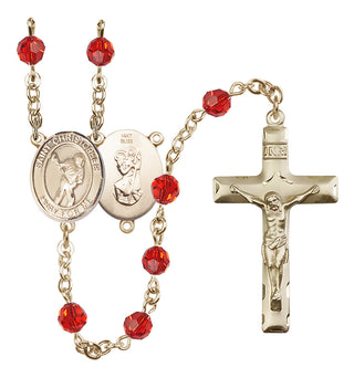 14 Karat Gold 6mm Austrian Crystal Saint Christopher/Lacrosse Rosary in Ruby