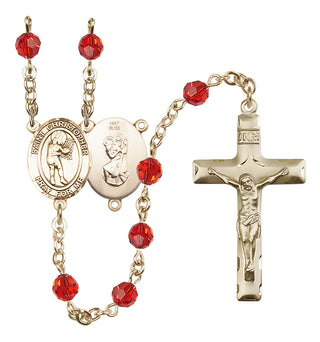14 Karat Gold 6mm Austrian Crystal Saint Christopher/Basketball-Women Rosary in Ruby