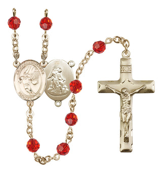 14 Karat Gold 6mm Austrian Crystal Guardian Angel/Basketball Rosary in Ruby