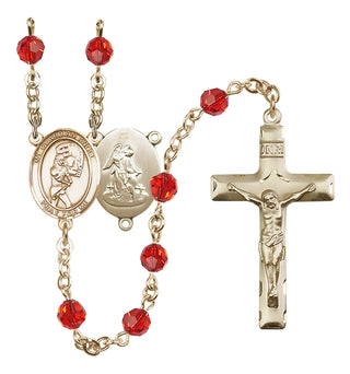 14 Karat Gold 6mm Austrian Crystal Guardian Angel/Softball Rosary in Ruby