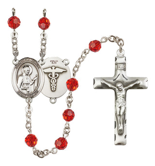 Sterling Silver 6mm Austrian Crystal Saint Camillus of Lellis / Nurse Rosary in Ruby