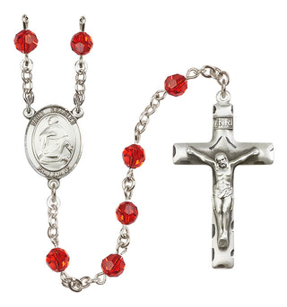 Sterling Silver 6mm Austrian Crystal Saint Charles Borromeo Rosary in Ruby