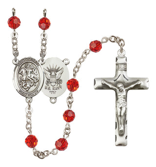 Sterling Silver 6mm Austrian Crystal Saint George / Navy Rosary in Ruby