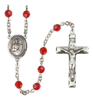 Sterling Silver 6mm Austrian Crystal San Judas Rosary in Ruby