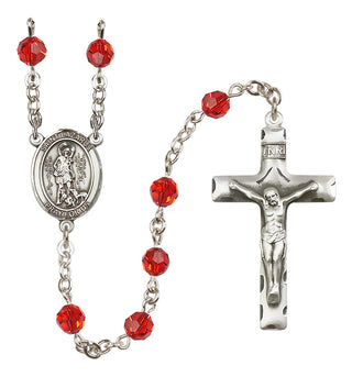 Sterling Silver 6mm Austrian Crystal Saint Lazarus Rosary in Ruby