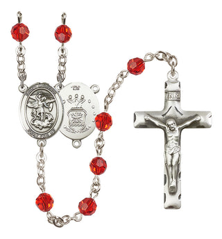 Sterling Silver 6mm Austrian Crystal Saint Michael / Air Force Rosary in Ruby