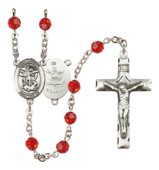 Sterling Silver 6mm Austrian Crystal Saint Michael / Army Rosary in Ruby
